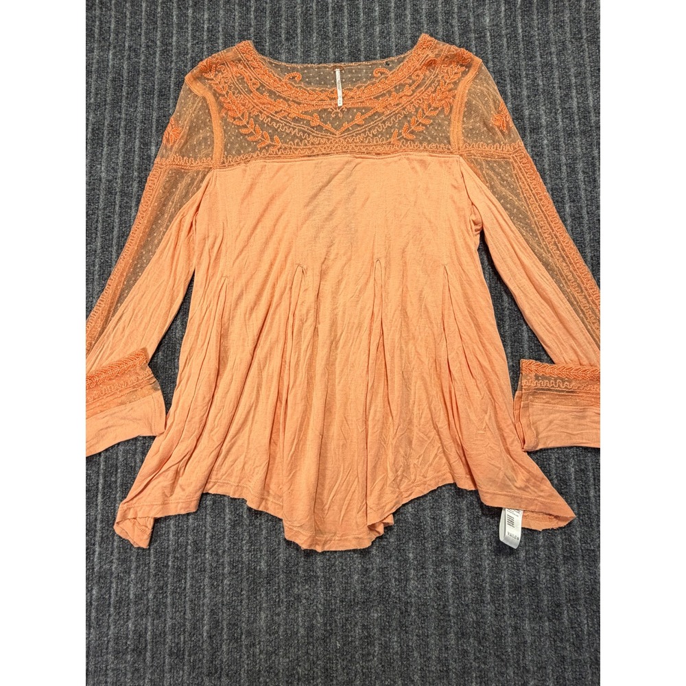 Free People Flowy Boho Blouse Medium Lightweight Long Sleeve Mesh Floral